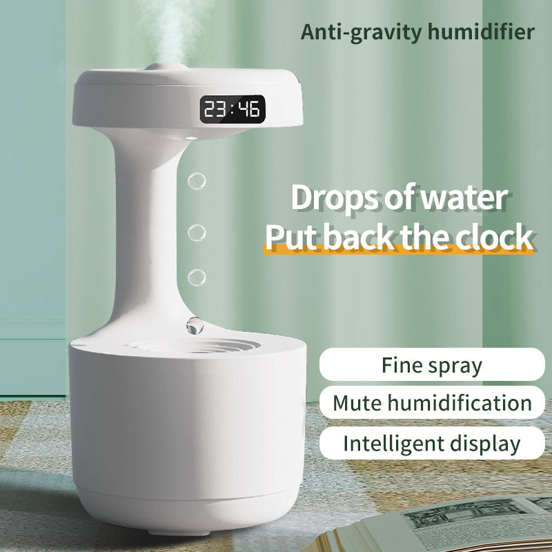 Anti-Gravity Bedroom Humidifier – Large Capacity, Silent Mist, Aroma Diffuser & Clock